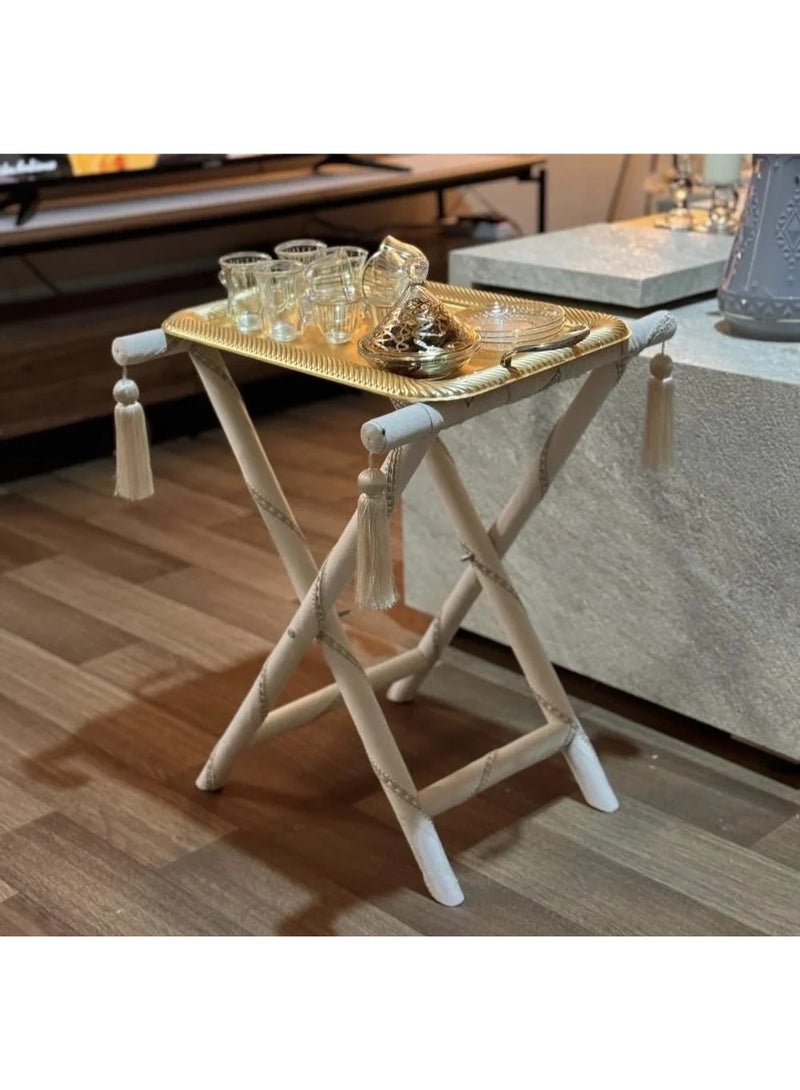 متجر نايس طاولة خدمة قابلة للطي، سطح مخملي لون سكري بلمسة ذهبية، تصميم عصري - Image 2